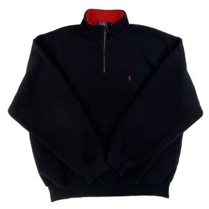 Polo Ralph Lauren Quarter Zip Fleece Pullover XL Black Red Lined